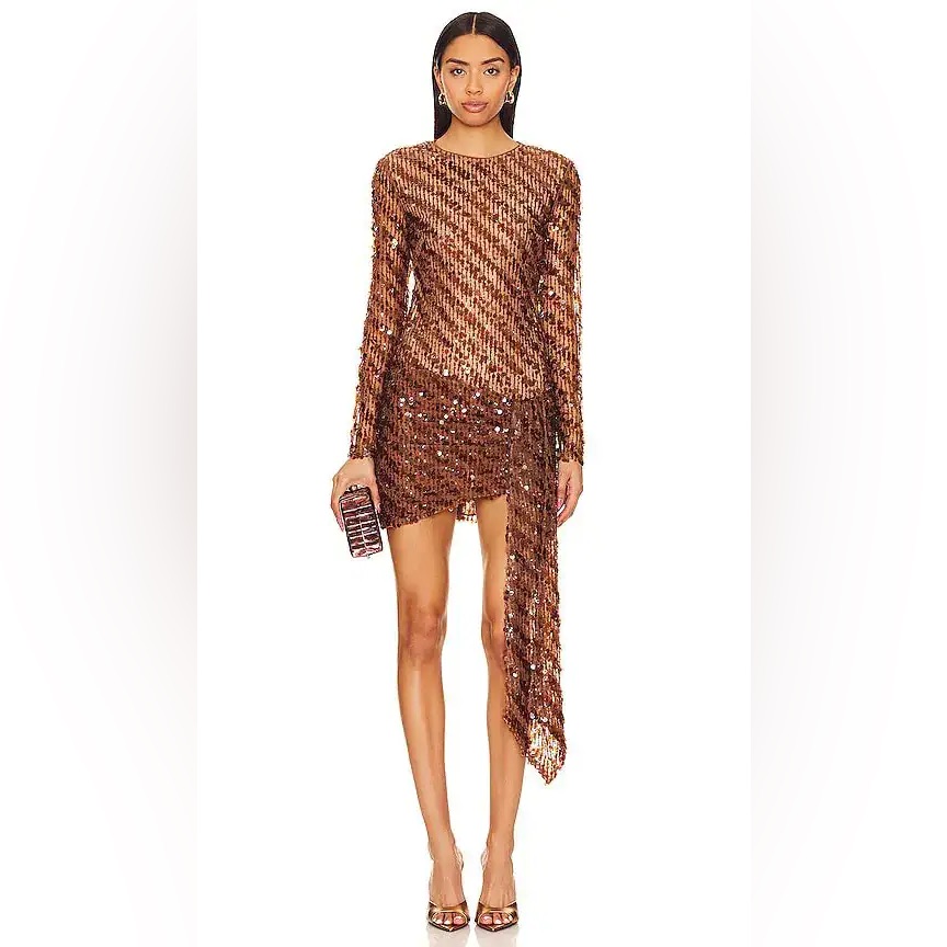 Cataleya Sequin Mini Dress In Caramel